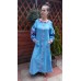 Boho Style Ukrainian Embroidered Maxi Broad Dress Light Blue with White/Blue Embroidery